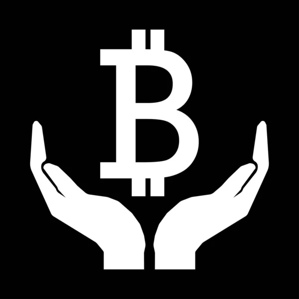 Χέρια και χρήματα νόμισμα Bitcoin πινακίδα. — Διανυσματικό Αρχείο