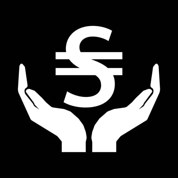 Mãos e dinheiro moeda UCRÂNIA HRYVNIA sinal branco no preto bac — Vetor de Stock