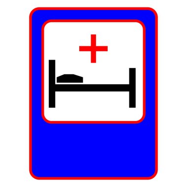 Trafik işareti hastanesi. Yatak ve Kırmızı Tıbbi Haç İşareti