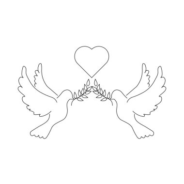 Zeytin dalı ve kalp işareti ile iki güvercin