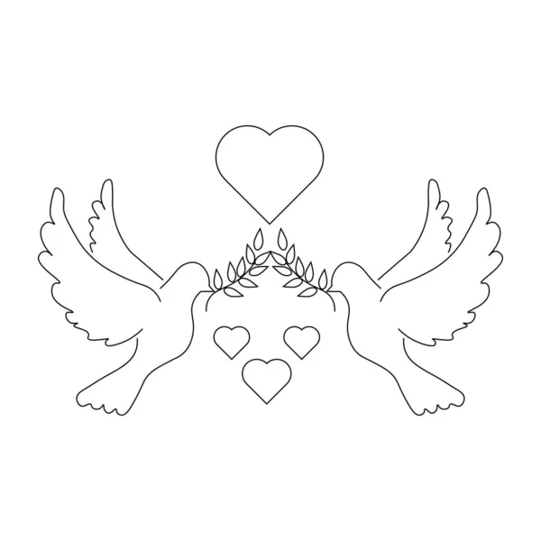 Twee duiven met olijftakken en een hart teken. Lovers duiven — Stockvector