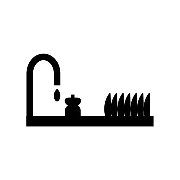 Évier avec lave-vaisselle liquide et sèche-vaisselle icône eps dix — Image vectorielle