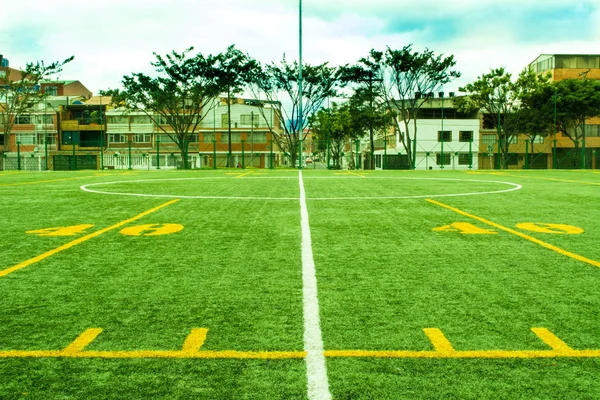 Great Football Field Out Players Spectacular Blue Day — Stock Photo, Image