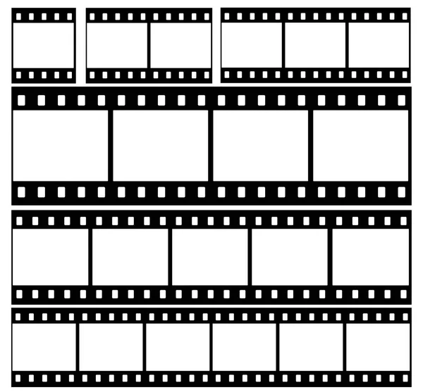 一组被隔离在黑色背景上的胶片条纹图标 矢量说明 — 图库矢量图片