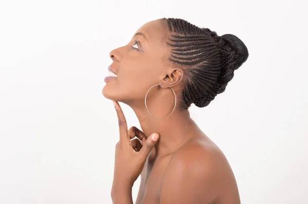 Profile of smiling woman with beautiful skin — Stock Photo, Image