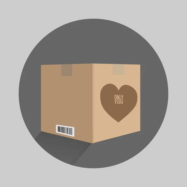 Caja de cartón con un corazón solo en ti — Vector de stock