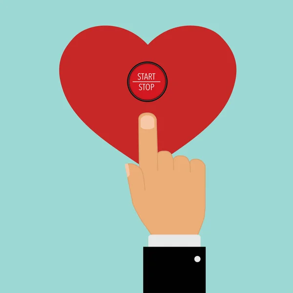 Zeigen mit einem Fingerstart-Stopp-Herzknopf — Stockvektor