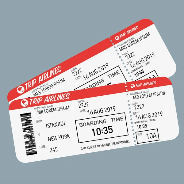 Billet d'avion pour l'embarquement des passagers rouge — Image vectorielle