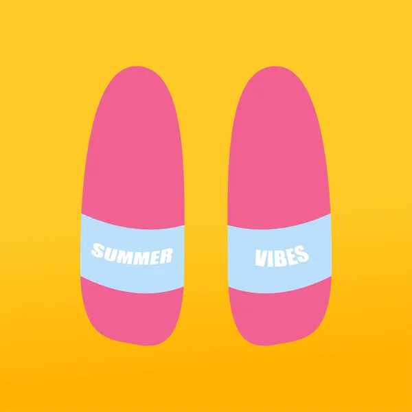 Zomer Vibes Pinky slippers op gele achtergrond — Stockvector