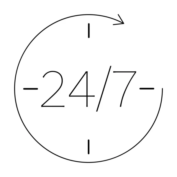 24 7 pictogram zwart-wit — Stockvector
