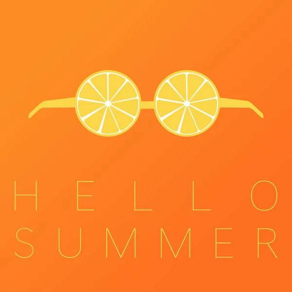 Gafas de limón hola verano amarillo naranja fondo — Vector de stock