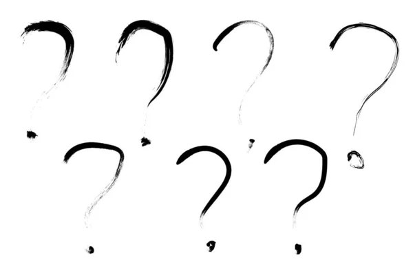 7つのハンドドローの質問マークを白い背景に設定する — ストックベクタ