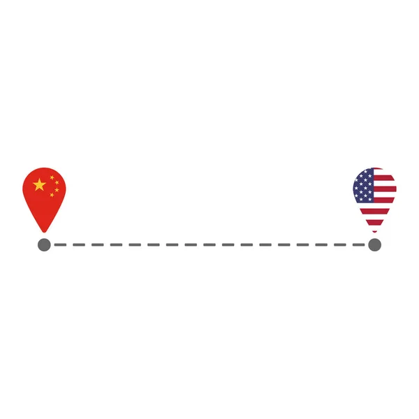 Chin Usa Mapa Pin Trasa Wektor — Wektor stockowy