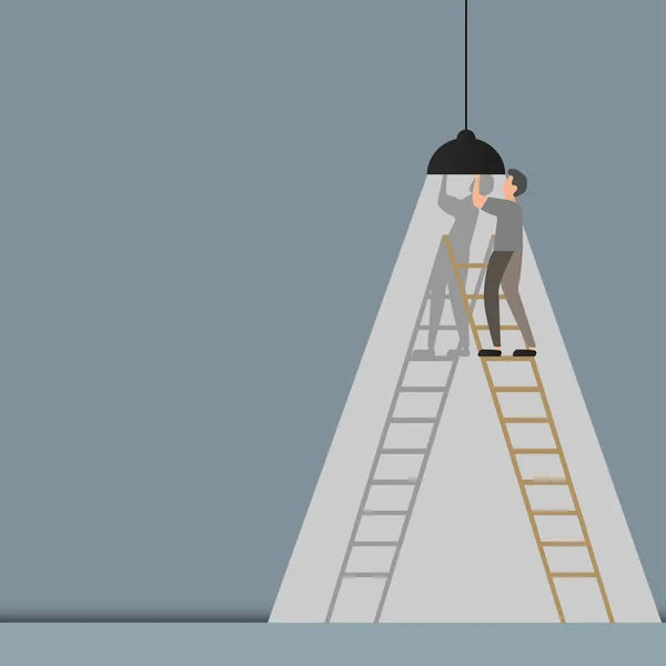 Man fixeren van de lamp op de ladder — Stockvector