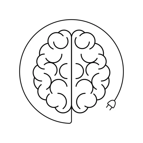 Icono del cerebro con un enchufe de cable fondo blanco — Vector de stock