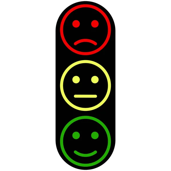 Drie smiley gezichten geel rood groen kleuren — Stockvector