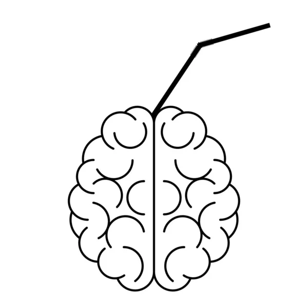 Icono del cerebro con tubo de cóctel en él — Archivo Imágenes Vectoriales