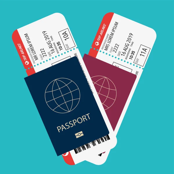 Passeport avec piquet de grève préparé pour l'embarquement en avion — Image vectorielle