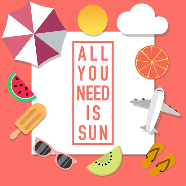 Publicité de style d'humeur d'été avec de nombreux objets — Image vectorielle