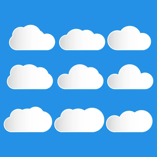 Set van wolken icoon in blauwe hemel — Stockvector