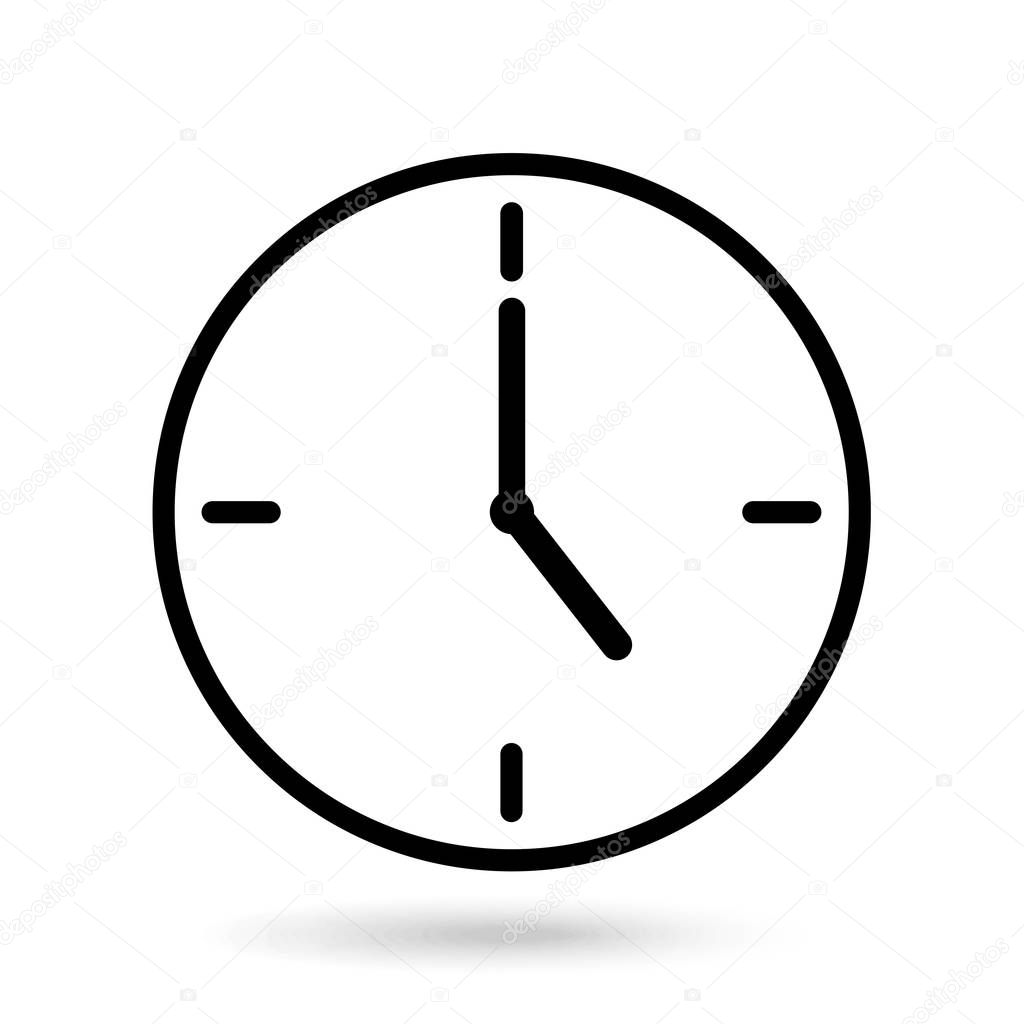 clock showing five hours isolated white background