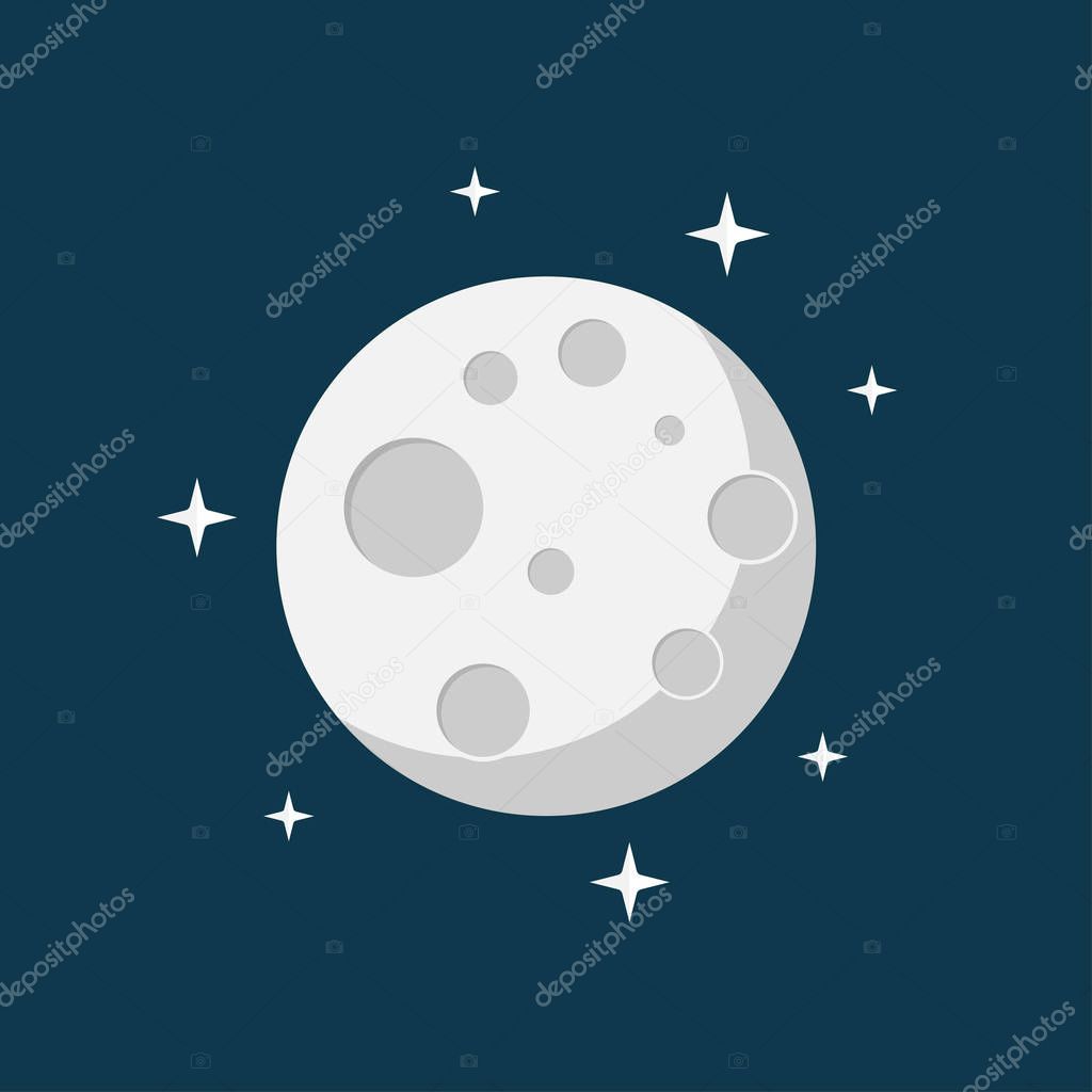 Moon in the space flat design vector illustration