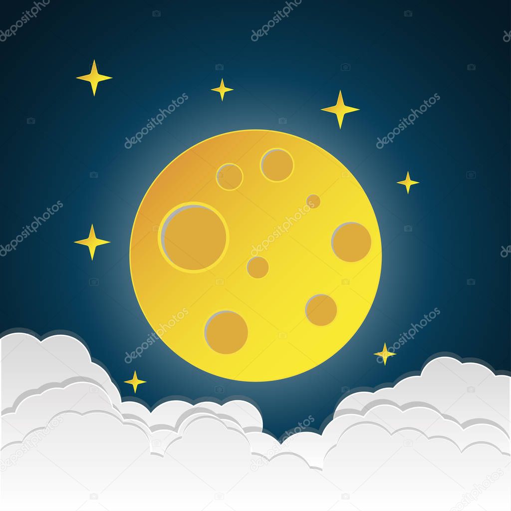 Moon in the space flat design vector illustration