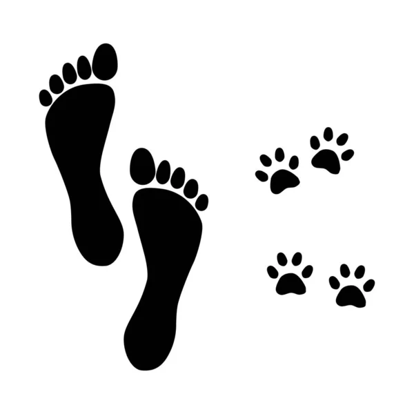 Footprintów człowiek i pies chodzenie wektor — Wektor stockowy