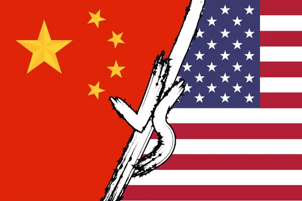 China versus EE.UU. banderas nacionales vector ilustración — Vector de stock