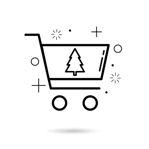 Xmas sale icon with cart and tree — 스톡 벡터