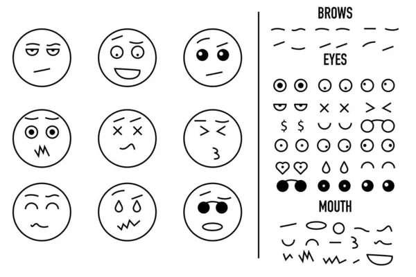 Tvář Znak Kreslené Emoce Vytvořit Set Vektorové Ilustrace — Stockový vektor