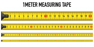 Beyaz arkaplanda sarı ölçü cetveli metre vektör metrik çizimi. 100 cm uzunluğunda bir düz çizgi. hisse senedi inşa aracı kural milimetre mesafe işi