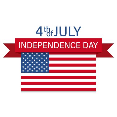 4 Temmuz Bağımsızlık Günü 'nüz kutlu olsun. Amerikan bayrağı izole edildi. Kutlama kartı. Kırmızı mavi poster. kurdele simgesi illüstrasyonu
