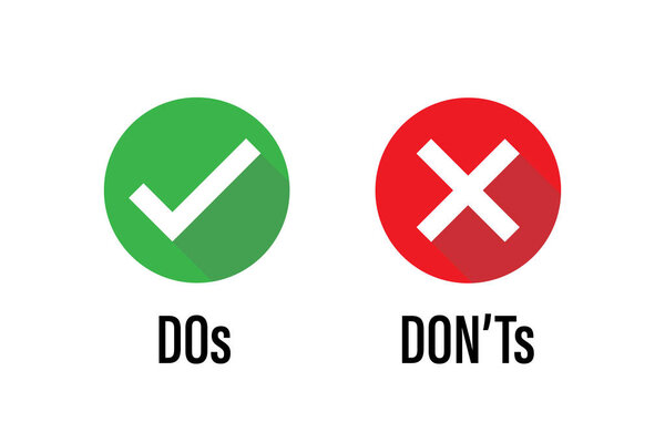do dont icon. good true dos and bad false donts. like unlike error. green red circles on white backgrounds. okay fail sign. negative incorrect correct. social accept. approved positive. 