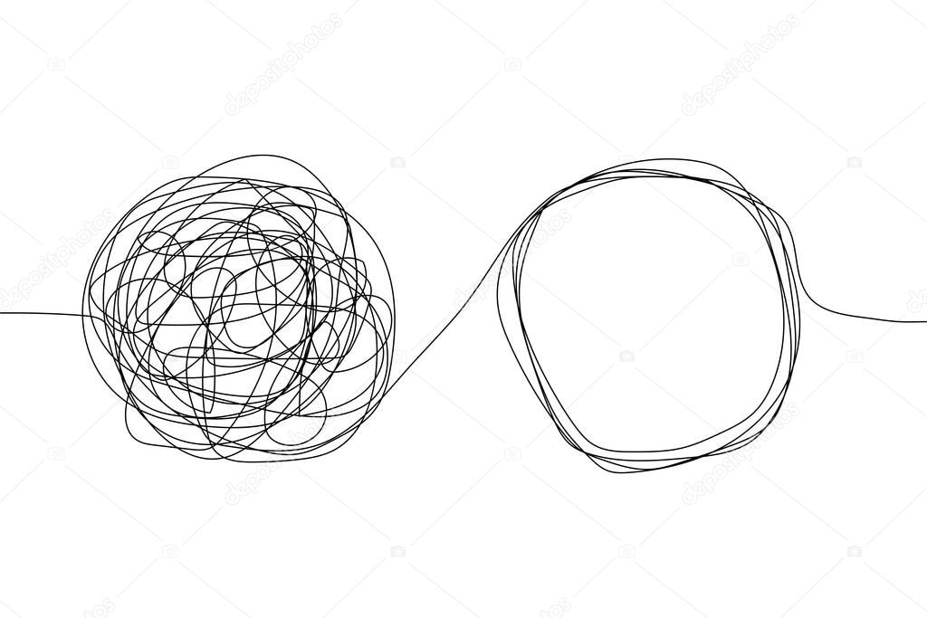 Psychotherapy tangle conceptlogo icon vector. abstract sketch untangle problem. chaos brain solution coach. transform mentor. change coaching. online order evolution. creative doodle