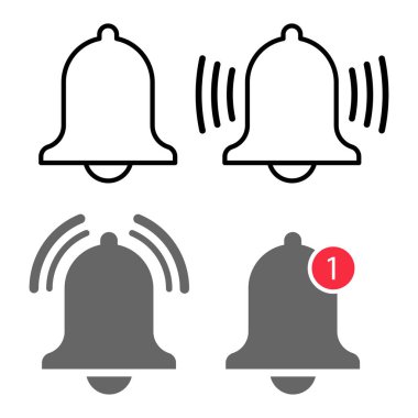 Çan bildirim simgesi vektörü. Mesaj uyarısı. Abone hatırlatıcı dikkat uygulaması. Ağ alarm gelen kutusu. Cep telefonu kırmızı düğmesi. Akıllı telefon sosyal medya şablonu. hisse örnekleme seti