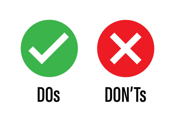 do dont icon. good true dos and bad false donts. like unlike error. green red circles on white backgrounds. okay fail sign. negative incorrect correct. social accept. approved positive. 