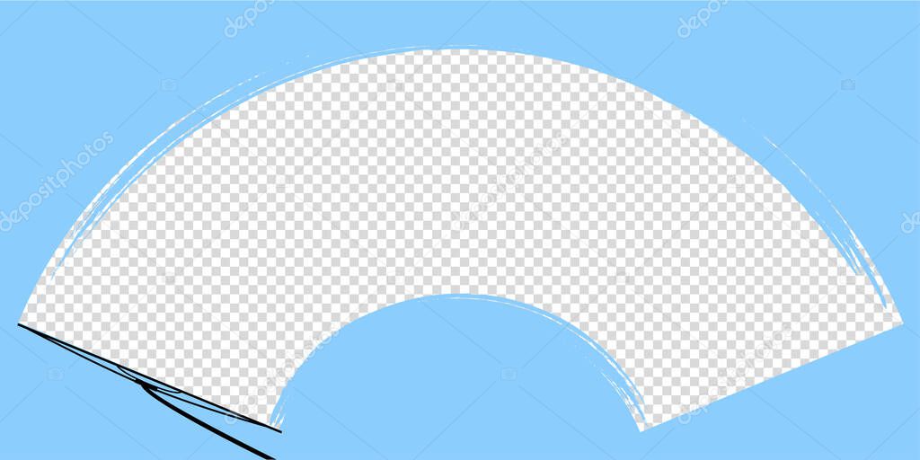 car wiper on windscreen or windshield vector illustration. rain water on front glass. clean dirt dust snow blades. road safety. auto motion mockup. transparent template. stock icon. inside vehicle view