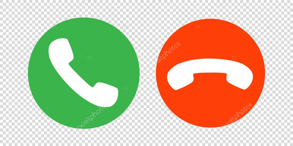 Phone call icon vector. mobile cell answer symbol. dial internet button graphic illustration. isolated white background. red green circle. receive contact decline. handset shape. talk