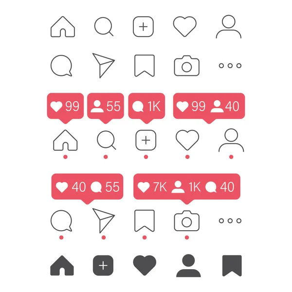 Set Vettoriale Icona Dei Social Media Stile Instagram Condividere Come — Vettoriale Stock