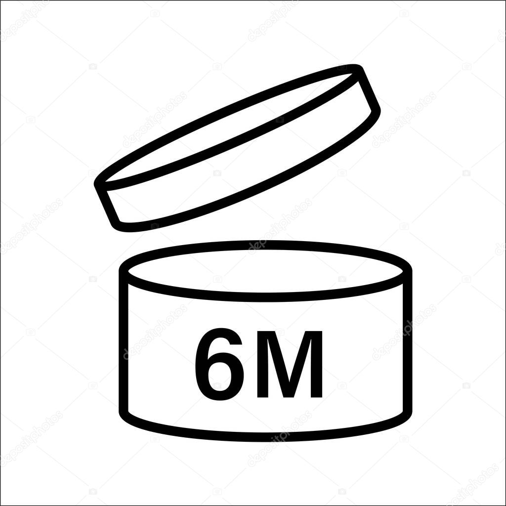 Pao symbol shelf life vector icon. cosmetic open period use logo. 3, 6, 12, 24, 36, 3m, 6m, 12m, 24m, 36m month best before product mark. cream eu pack label. isolated white background set
