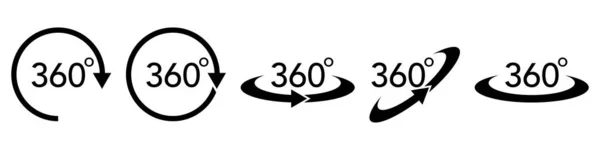 Conjunto Iconos Vectoriales 360 Grados Flecha Redonda Símbolo Rotación Concepto — Archivo Imágenes Vectoriales