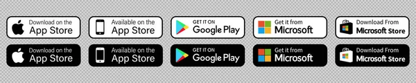 Botões Google Play Apple Store Download Aplicativo Botão Vetorial Isolado — Vetor de Stock