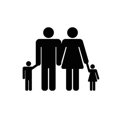 Aile simgesi izole edilmiş vektör. Anne baba oğul kız sembolü beyaz arka plan. Güvenli ilişki kavramı