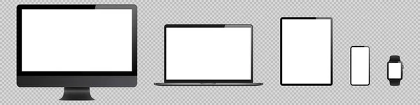 Portátil Ordenador Tableta Móvil Ver Maqueta Aislado Conjunto Vectores Pantalla — Archivo Imágenes Vectoriales