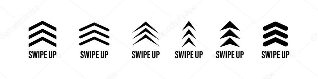 Swipe up icon vector button. scroll arrow pointing up. drag to read learn more. isolated on white background. internet graphic concept. modern shape line.