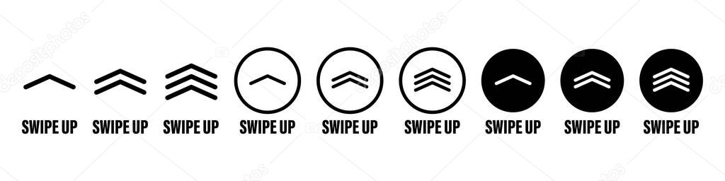 Swipe up icon vector button. scroll arrow pointing up. drag to read learn more. isolated on white background. internet graphic concept. modern shape line.