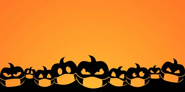 ハロウィーンのカボチャのベクトルオレンジの背景 シルエット隔離顔マスクシンボル バナー季節の10月の挨拶 — ストックベクタ
