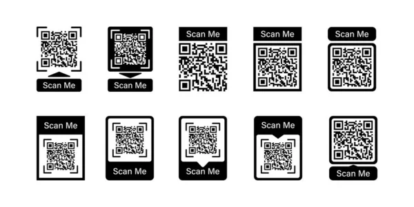 Ensemble Vecteurs Trame Code Scannez Moi Étiquette Icône Identification Smartphone Vecteurs De Stock Libres De Droits