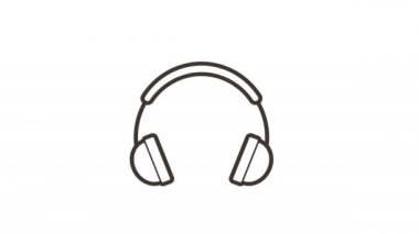 Kulaklıkların hareketli grafik animasyonu ses hoparlörleri, tekno DJ, müzik konsepti